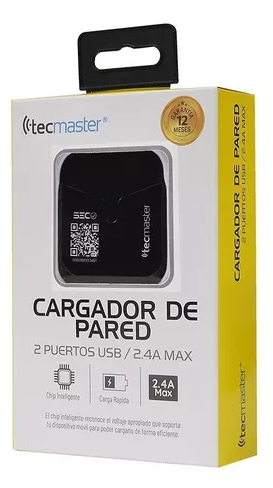 Cargador Tecmaster certificado  DUAL USB 2.4A