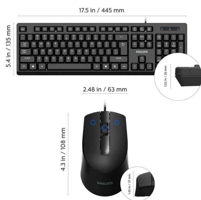 Kit  Teclado y  Mouse Alámbrico Philips SPT6234 1000 DPI