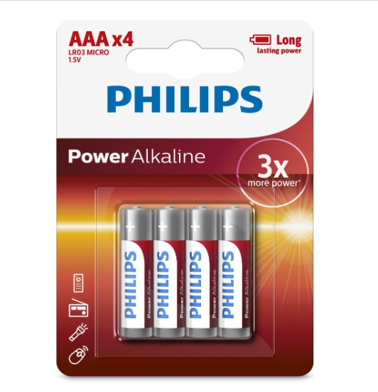 Pilas Philips Alcalinas LR03 AAA de 1,5V 4 UNI