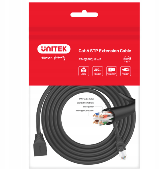 Cable UNITEK extensión de RJ45 CAT6 Macho a Hembra 3mts