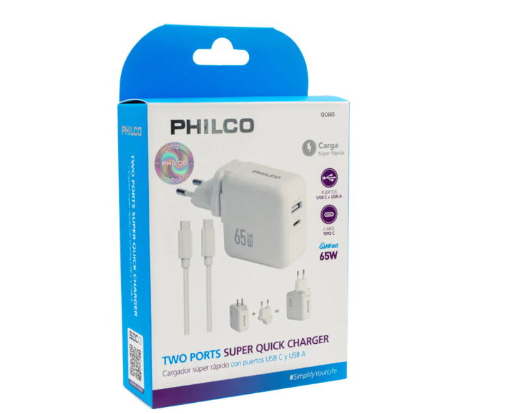 Cargador Philco QC665 65W USB-C dual USB