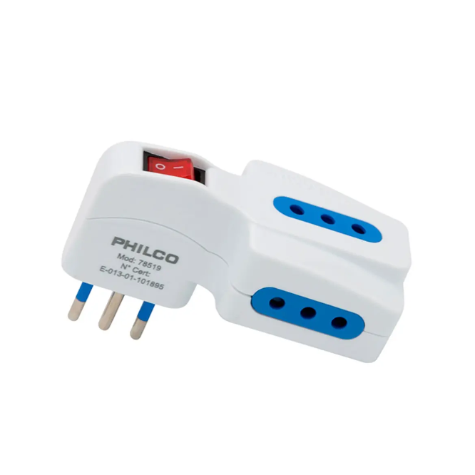 Adaptador Enchufe con  SWITHCH 2Philco 78519 Blanco