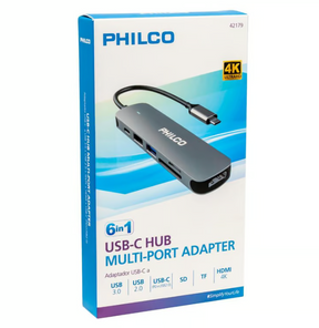 Adaptador Philco Múltiple 6 en 1 Hub USB-C USB  42179