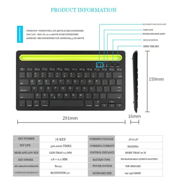 Teclado inalámbrico BT con soporte para tablet