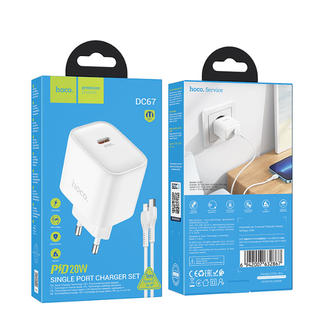 Cargador de pared Hoco DC67 USB-C A Lighting