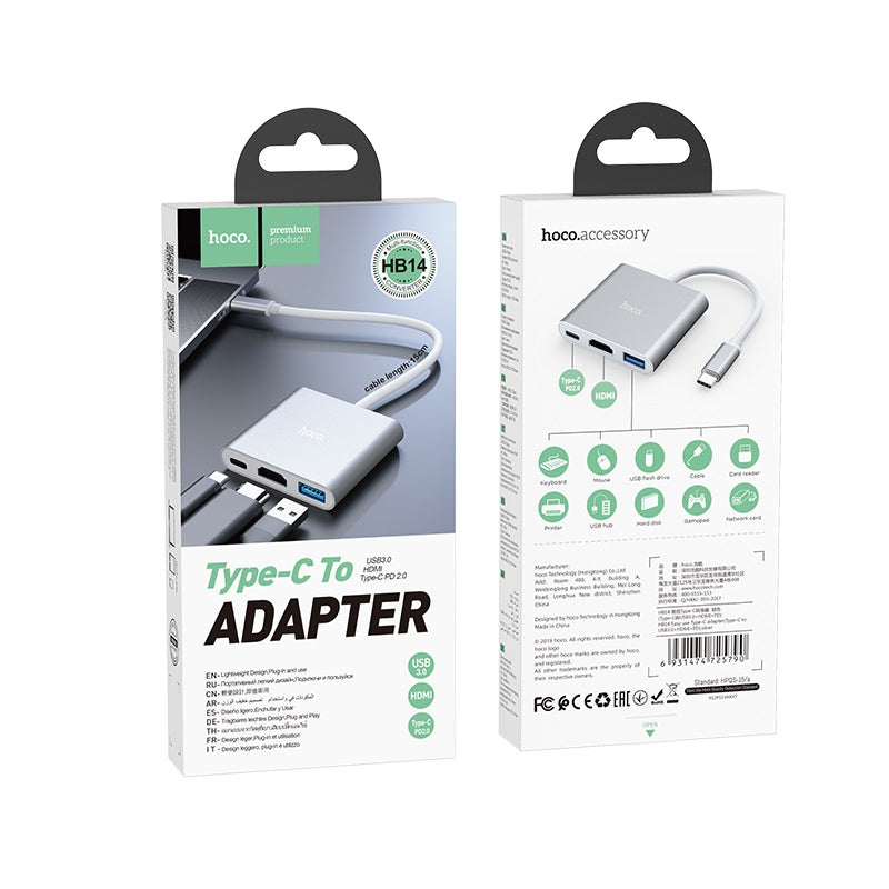 Adaptador Hoco HB14 USB-C  a HDMI+ Usb