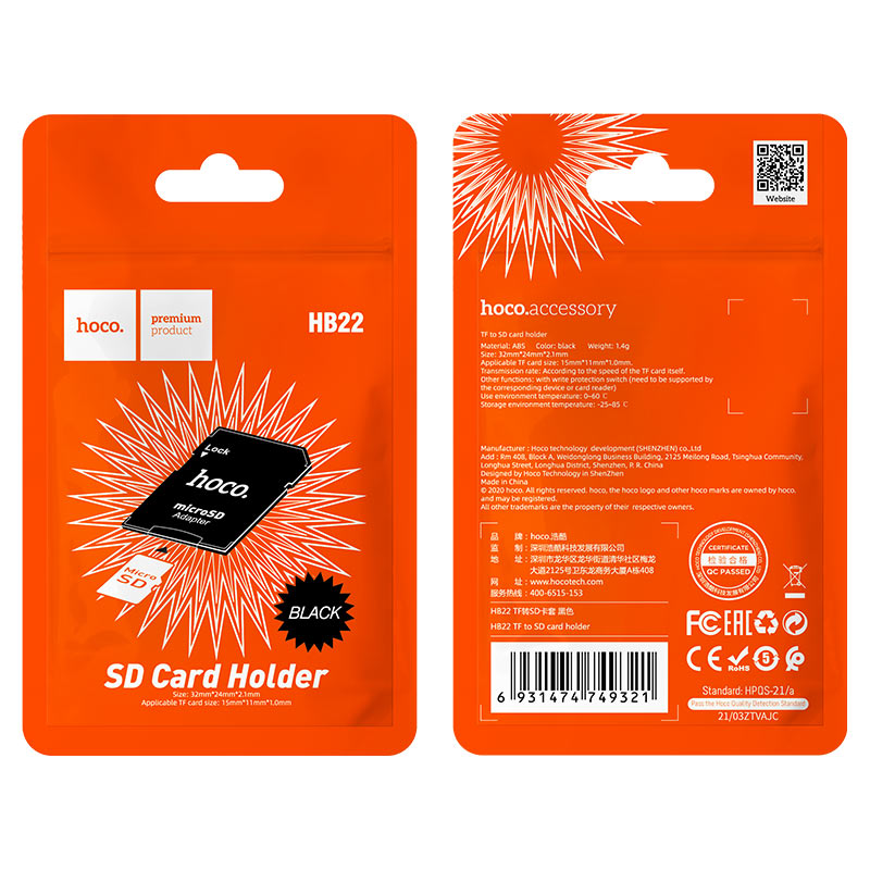 Adaptador de tarjeta de memoria Hoco HB22 TF a SD