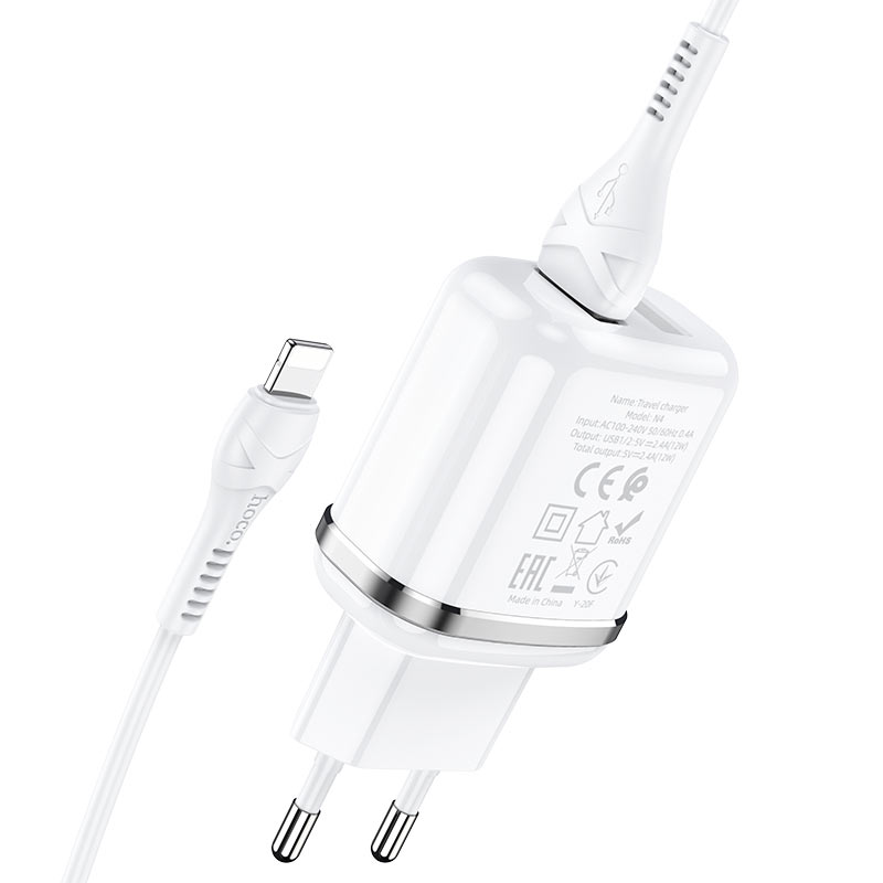 Cargador de pared dua Hoco l N4 2.4a con cable Lightning